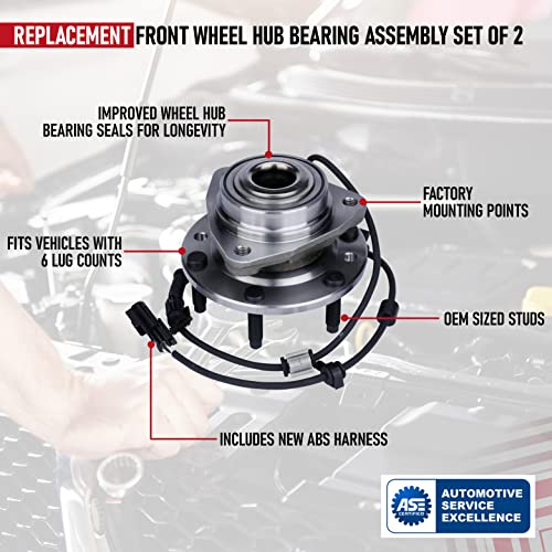 Image of Replacement Front Wheel Hub Bearing Assembly Set of 2 - Compatible with Chevy, Buick, GMC Vehicles - Rainier, SSR, Trailblazer, Envoy, Bravada, 9-7x - Replaces 951-056, 12413037, 15130858, 513188