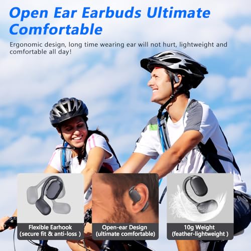 Image of BANIGIPA Open Ear True Wireless Earbuds, Bluetooth 5.4 Headphones w /Dual Mic for Calling, 10g Light&Comfort, Open Ear Earbuds w /Earhooks for Working Running Traveling, IP67 Waterproof, 40H Playtime