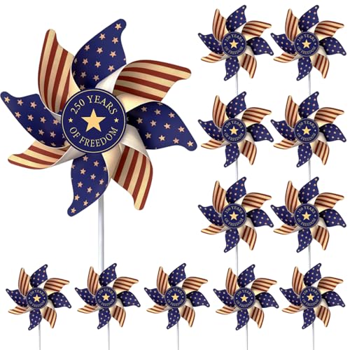 250th Anniversary USA Freedom Wind Spinners Patriotic Pinwheels Red White Blue Decor for 4th of July Memorial Day Yard Lawn Parade Party 12Pcs America 250 Decorations 1776-2026