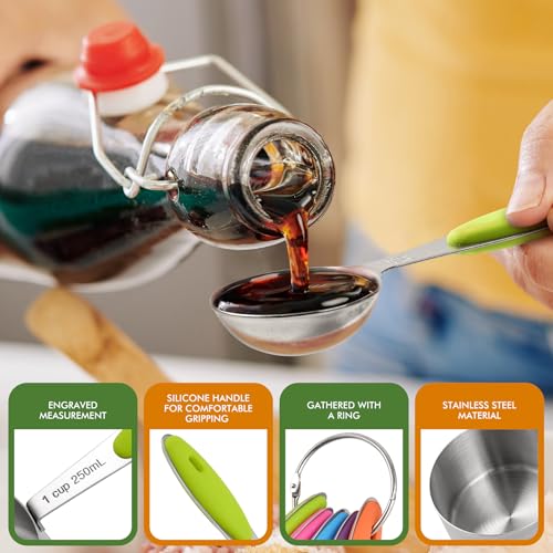 HOTEC 10-Pack Measuring Cups &Spoons Set, Kitchen Gadagets Cooking Baking, Measuring Spoons, Heavy Duty & Dishwasher Safe for Dry and Liquid Ingredients, Multicolor - Thumbnail 6