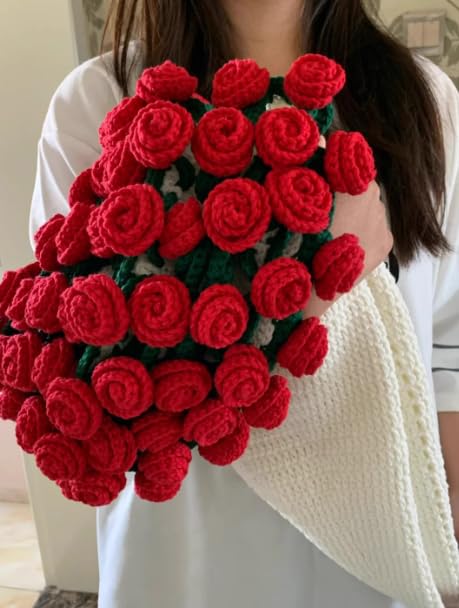 Couverture pour bouquet de fleurs au crochet rose déco anniversaire - 3