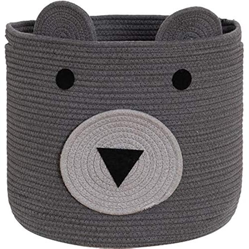 VK VK·LIVING Cotton Rope Bear Animal Basket Foldable Large Woven Storage Basket Baby Nursery Cute Laundry Hamper for Toys, Blanket, Clothes in Bedroom Living Room Toy Box for Baby 14x14 Grey