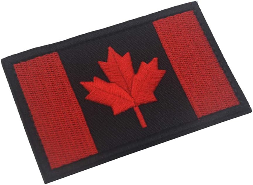 Canadian Flag Maple Leaf Patch Canada Hook Loop Embroider Sew On Motorcycle Biker Tactical Tags Patch for Travel Backpack Hats Jackets Team Uniform (Black & Red)