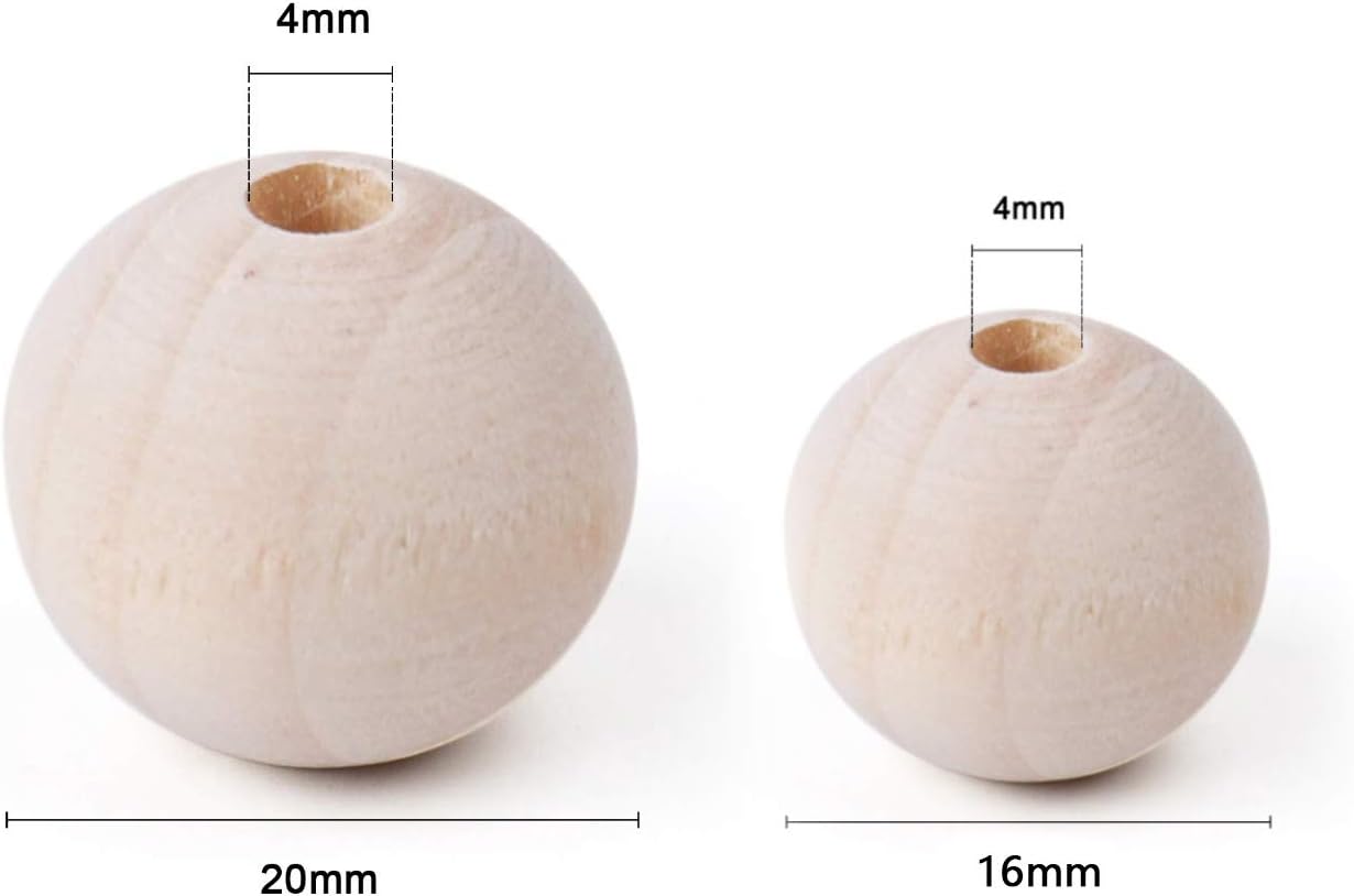 Foraineam 600 Pieces 20mm and 16mm Wood Beads Unfinished Natural Wooden Loose Beads Round Ball Wood Spacer Beads for Crafts DIY Jewelry Making (Pack of 2)