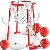 NIPLOOOW Pool Basketball Hoop, 2-in-1 Floating Pool Toys Ring Game with 4 Balls and Pump, Outdoor Swimming Pool Basketball Games Water Play Toy Family Party for Kids Adults Age 3-12 (Red)