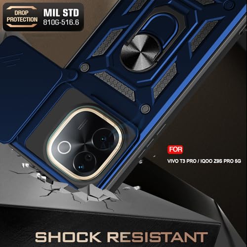 Image of AESTMO Tough Armor iQOO Z9S Pro /Vivo T3 Pro 5G Bumper Back Case Cover | Ring Holder & Sliding Camera Shield Cover | 360 Degree Protection Back Case Cover iQOO Z9S Pro (Blue)