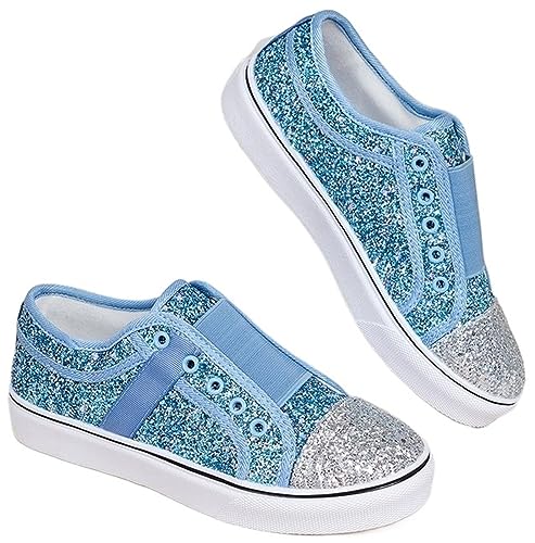 Women's Glitter Sequins Sneakers Fashion Color Matching Round Toe Slip On Flat Canvas Shoe Casual Lightweight Breathable Non Slip Dance Shoes