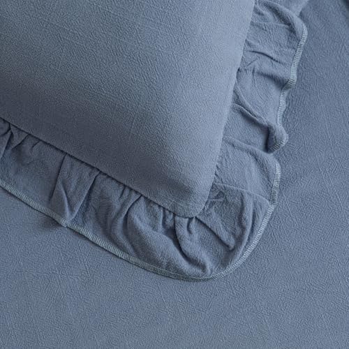 Image of Foindtower Set of 2 Decorative Linen Fringe Ruffle Throw Pillow Covers Soft Boho Farmhouse Cushion Cover Cozy Accent Retro Pillowcase for Couch Sofa Bed Living Room Home Decor,18x18 Inch,Coronet Blue