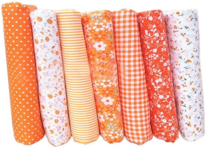7Pcs Top Orange Cotton Craft Fabric Bundle Squares Patchwork DIY Sewing Quilting Floral Dot Pattern Craft and Hobby Craft and Hobby Fabric 10 x 10 in