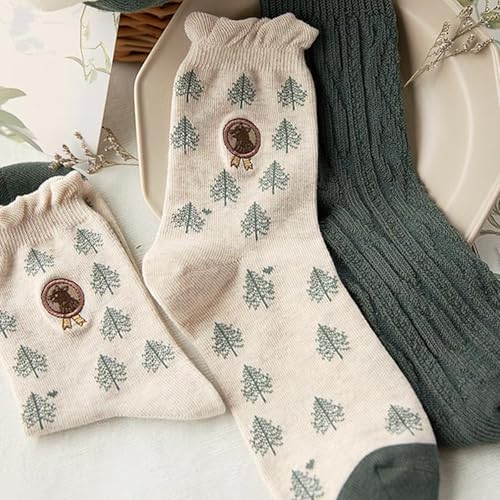 Image of Women's Crew Socks Cute Bear Cat Floral Soft Fancy Socks Gifts for Women