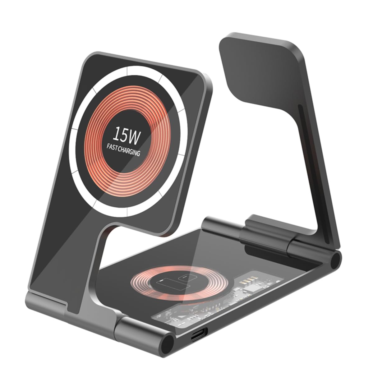 3 in 1 Magnetische Kabellose Ladestation Metall - Dual 15W Schnellladung, Faltbar & Ultra-Slim für Reisen, Büro und Zuhause Kompatibel mit iPhone/Apple Watch/AirPods