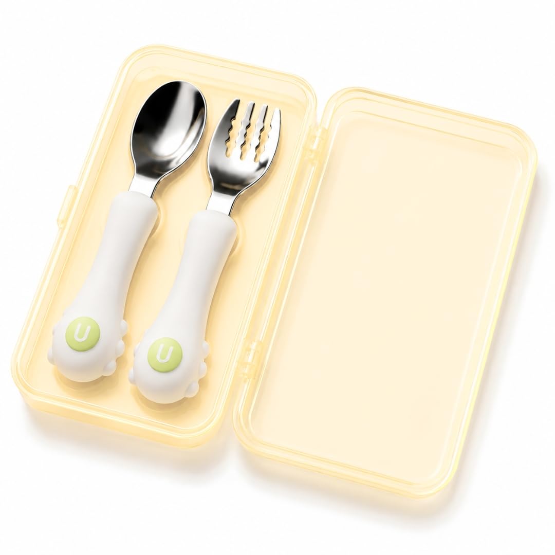 Baby Spoon & Fork Set for Self Feeding (1+ Years) | 316L Stainless Steel + Silicone Handle | BPA Free Toddler Cutlery | Ergonomic Grip, Rounded Edges | Travel Case Included | Baby Feeding Set-image-32