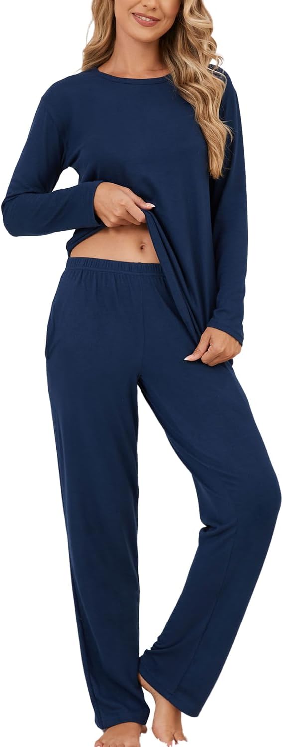 PNAEONG Womens Pajama Sets Long Sleeve Top With Pants Lounge Sets Soft Sleepwear Comfy Pjs With Pockets