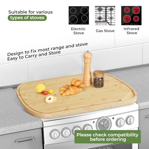 Venusmiles 30x22 Bamboo Cutting Board for Kitchen, Stove Top Cover Extra Large Noodle Board with Handle, Butcher Block Chopping Board with Juice Groove, Large Charcuterie Board- Natural