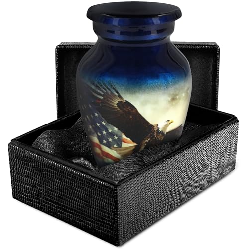 Trupoint Memorials Small Urns for Human Ashes Keepsake, Military and Patriotic Decorative Mini Cremation Urn for Veteran Adult Men and Women, Small Blue