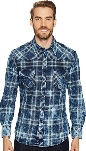 Rock and Roll Cowboy Men's and Bleach Washed Plaid Shirt - B2s4117 (X-Large) Blue