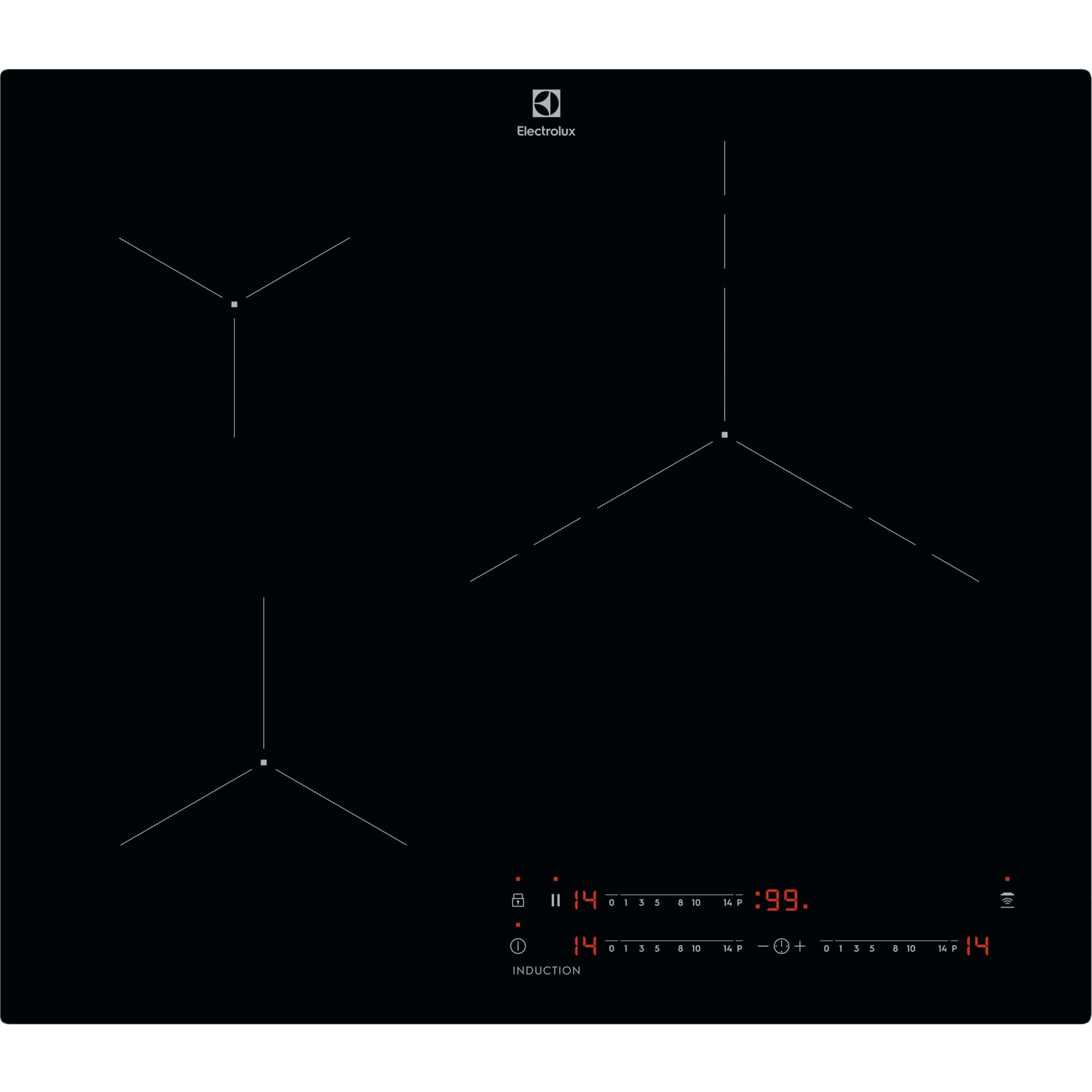 Electrolux Placa de Inducción LIT6340CK, 60 cm, 3 Zonas de Cocción, Sistema Hob2Hood, Función PowerBoost, Controles Deslizantes Independientes, Temporizador Individual, Negro