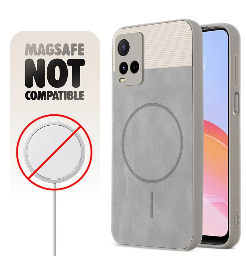 Image of Bintage CASE Mac Safe Design Hard Light Weight Back Case | Soft Border Camera Protect | Dual PU Leather Finish Back Cover Compatible for Vivo Y21e / Vivo Y21A - White & Grey