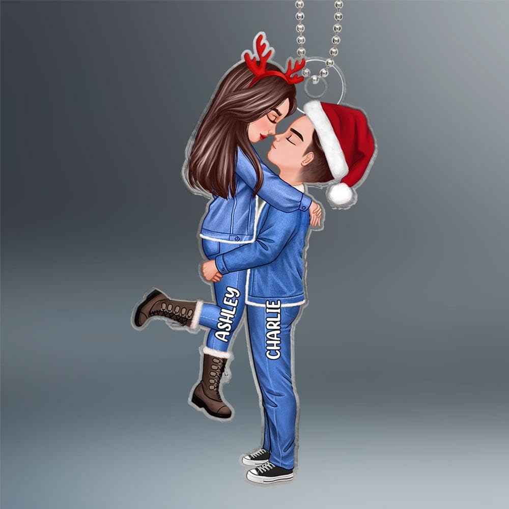 Ornement De Noël Personnalisé Pour Couple - Acrylique 8 Cm - Modèle #4 - Cadeau Romantique Amoureux