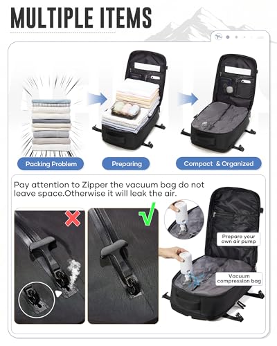 Image of Vacuum Backpack with Pump for Women Men, Compression Backpack for Travel, Vacpack for School Business Trip, Lightweight Airback Backpacks with Vacuum Seal, Carry On Bag for Airport( Black Large)