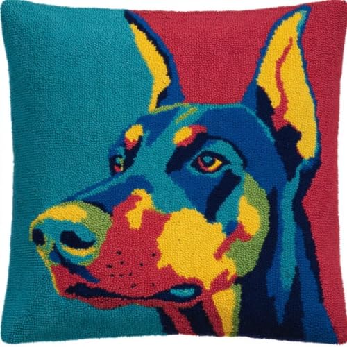 Alfombra de gancho preimpresa de Doberman Pinscher para decorar tu sofá con estilo