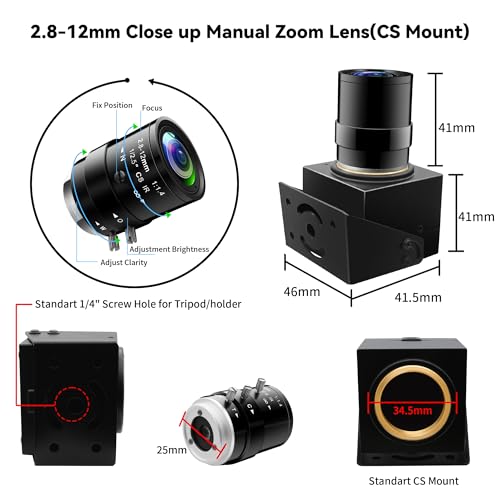 Image of 5Megapixels USB Camera CS Mount Manual Focus Webcam with 2.8-12mm 4X Telephoto Optical Lens 1944P 30fps Color Sensor Industrial Camera Free Driver Plug and Play for Window Linux Mac