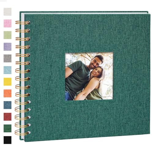 Vienrose Album Fotografico in Lino, 20,5 x 20,5 cm Libro dei Ricordi con 40 Pagine Bianche Fai Da Te per Viaggi Famiglia Matrimonio Natale, Verde scuro