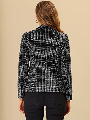 Allegra K Women's Tweed Jacket Plaid Blazer Long Sleeve Elegant Work Open Front Tweed Blazer Jackets4