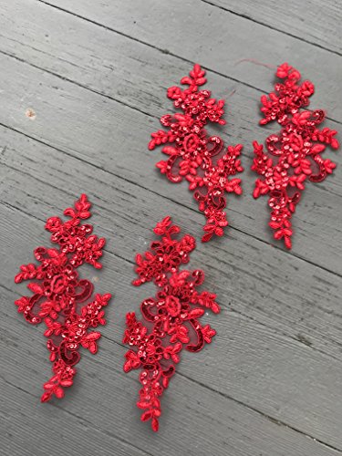 A115 Two Pairs Red Color Lace Appliques Wedding Applique Lace Appliques Embroidered Applique