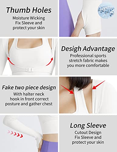 Gihuo Camisa atlética feminina de manga comprida para treino com sutiã embutido, ioga, corrida, acad