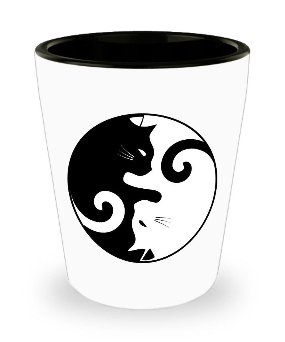 SpreadPassion Ying Yang Cat Shot Glass - Novelty Birthday Christmas Gag Gifts Idea