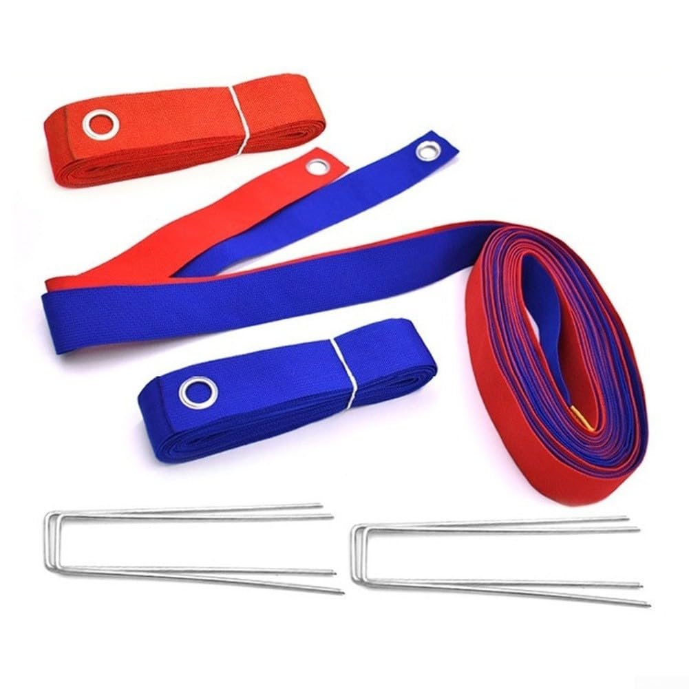 Set di linee di confine per beach volley con spessa fettuccia in nylon, due cinghie da 8 m e due cinghie da 16 m, quattro perni in acciaio e una cinghia per imbracatura