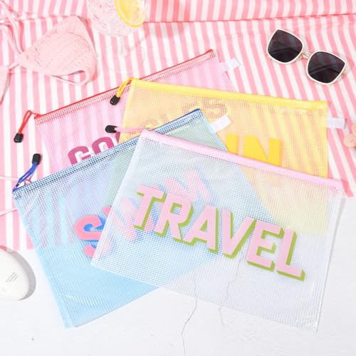 8PCS Beach Makeup Bags SPF Cosmetic Bags for Women Girls Summer Varsity Zipper Pouch Clear Waterproof Beach Toiletry Organizer Trendy PVC Makeup Bag for Travel Sandproof Essential2