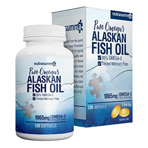 Nutrasumma High Purified Omega 3 Supplement Wild Alaskan Fish Oil Burpless & No Fishy Taste, 650mg EPA &270mg DHA of 1250mg Fish Oil softgels, Gluten Free, Heart, Brain& Immune Support, 60 Servings Cover