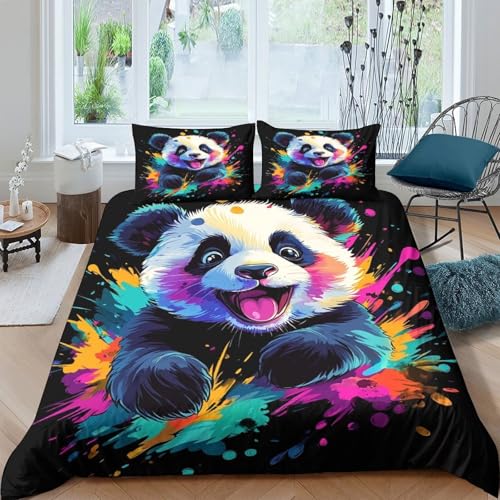 Housse de couette panda 3D à éclair caché et imprimé pop vibrant en microfibre 260x220