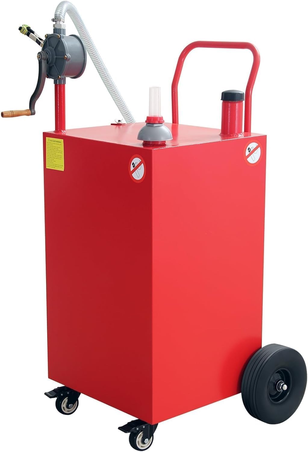 45 Gallon Portable Fuel Caddy with Reversible Rotary Hand Pump - Heavy-Duty Gasoline/Diesel Storage Tank with 4 All-Terrain Flat-Free Rubber Wheels, Ideal for Cars, Boats, Lawn Mowers, ATVs - Red
