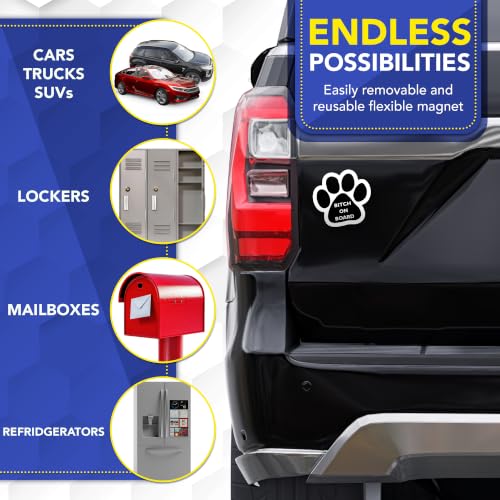 Image of Bitch on Board Pawprint Car Magnet 5 Inch 2 Pack, Dog Lover Gift