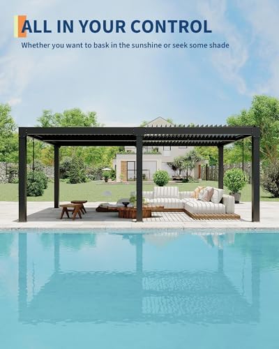 Image of 10X20 FT Louvered Pergola with Adjustable Roof, Integrated Drainage System, Easy Installation, Outdoor Pergola for Backyard, Garden, Poolside, Hardtop Gazebo