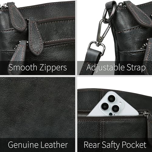 Image of HESHE Crossbody Bags for Women Genuine Leather Purses with Multi-Pockets Vintage Ladies Small Shoulder Satchel Bag