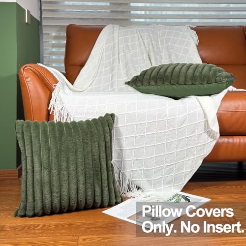 20x20 Throw Pillow Covers Set of 2, Decorative Faux Fur Covers for Bed, Couch Soft Fluffy Pillow Cover with Velvet Back for Living Room, Neutral Home Décor Accent for Sofa - Green