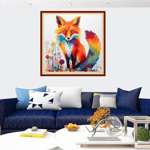 Image of Findvoor Stamped Cross Stitch Kits for Beginners Full Range of Cross Stitching Embroidery Pattern for Adults, 11CT DIY Needlepoint Embroidery Starter Kits-Colorful Fox 17.7x17.7 inch