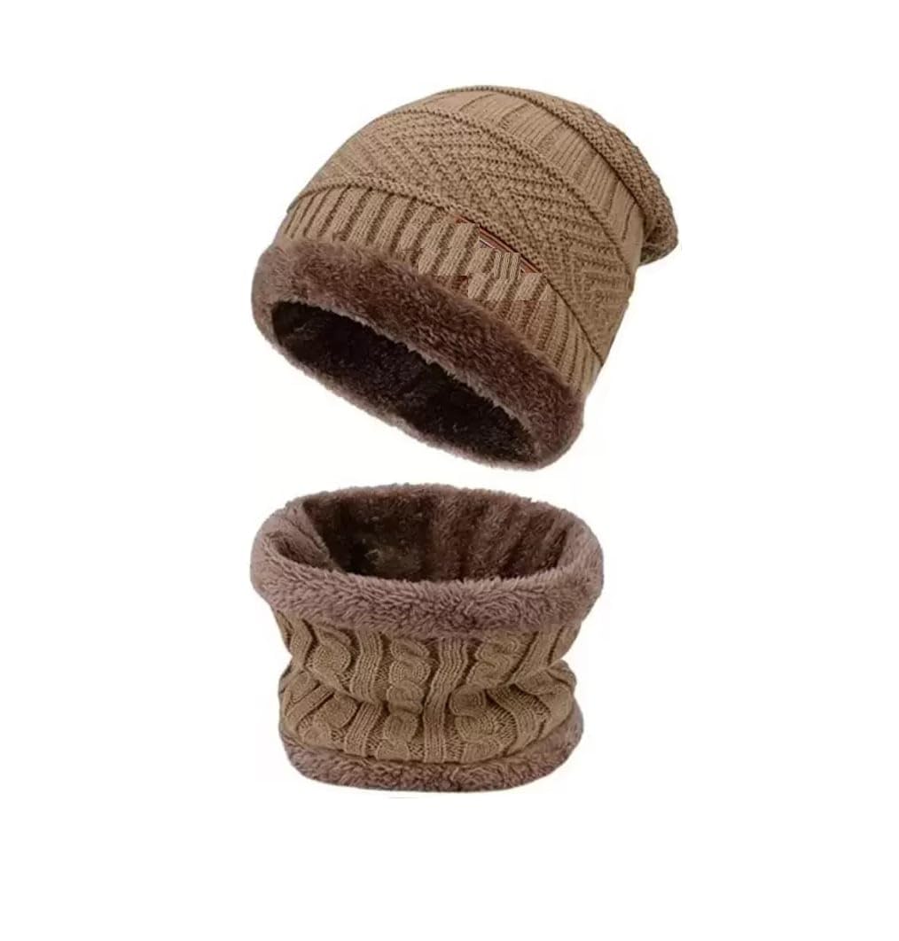 Glorenvally FabMen Self Design Acrylic Snow & Wind proof Beanie & Scarf-2101