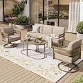 SUNSHINE VALLEY Metal Frame Patio Furniture Set, 5 PCS Modern Outdoor Patio Furniture Set, Wood-Like Patio Seating with Coffee Table and Patio Swivel Chairs, Patio Conversation Set for Backyard Deck