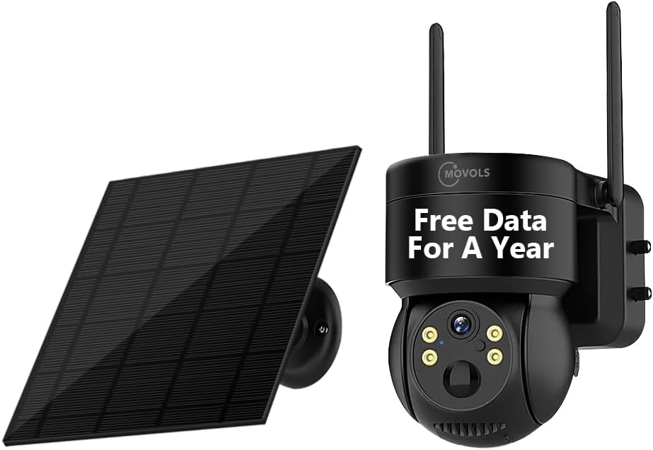 Free Data For A Year,4G LTE Cellular Wireless Security Camra,2K Solar Powered No Wifi Needed PTZ Camera,Two Way Audio, Outdoor IP66 Waterproof,PIR Motion Detection ,Color Night Vision,360 PTZ,SIM