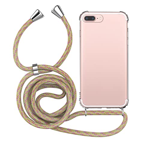 MyGadget Funda con Cuerda para Apple iPhone 7 Plus / 8 Plus - Carcasa en Silicona TPU Suave con Cordón - Case y Correa Adjustable - Rainbow