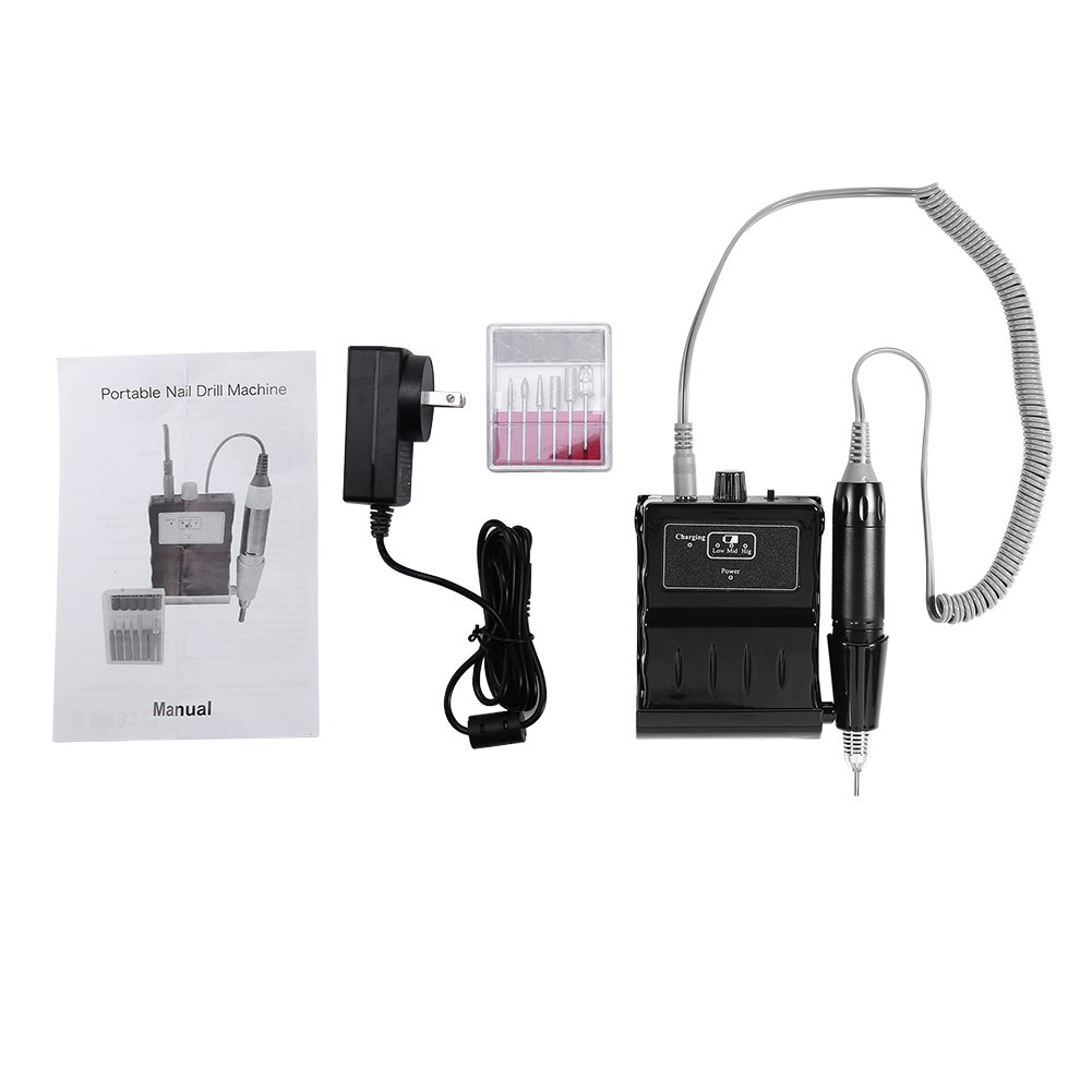 30000 RPM Nail File Drill Machine, Portable Nail Drill Machine for Acrylic Nails Rechargeable Polishing Buffer and Smooth Nails Device Tool Set Professional Manicure Tools(Black)