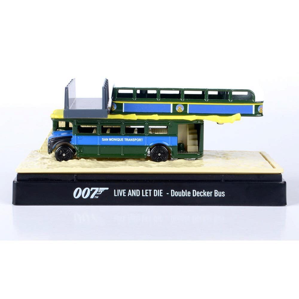 Motormax 79825JB - Autobus a due piani San Monique Transport Hitting Bridge Scene Live and Let Die (1973) con collezione espositiva, modello pressofuso