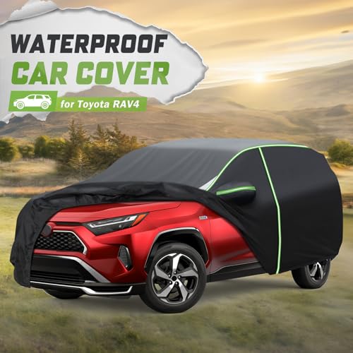 Image of Mixsuper Liner Car Cover for Toyota RAV4 2013-2018, 2019-2026, 7 Layers Waterproof All Weather Car Cover with Zipper Door, Windproof Straps, Reflective Strips, Anti-UV