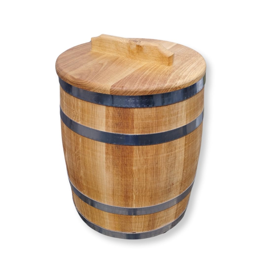Sauerkrautfass 10L aus Eichenholz – Handgemachtes Gärfass mit Deckel & Gewicht – Holzfass zum Einlegen von Gemüse, Kimchi, Gurken – Naturbelassenes Fermentationsfass
