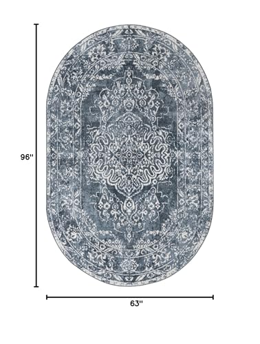Tapete Oval Oxford Collection Unique Loom Azul 5'3"x8' miniatura 2